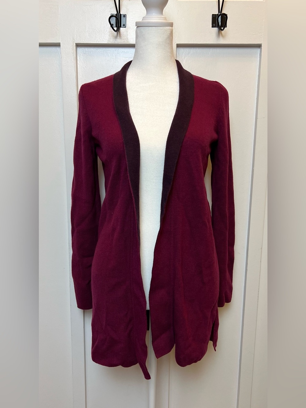 Ann Taylor Petites XXS P Wine Open Front Cardigan Viscose Office Luxury Longline